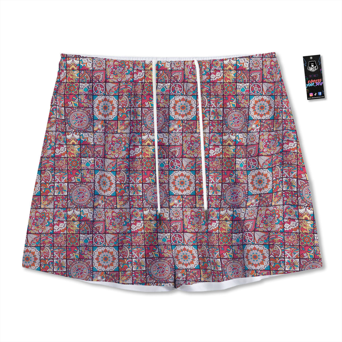 Patchwork Bohemian Print Pattern Mesh Shorts-grizzshop