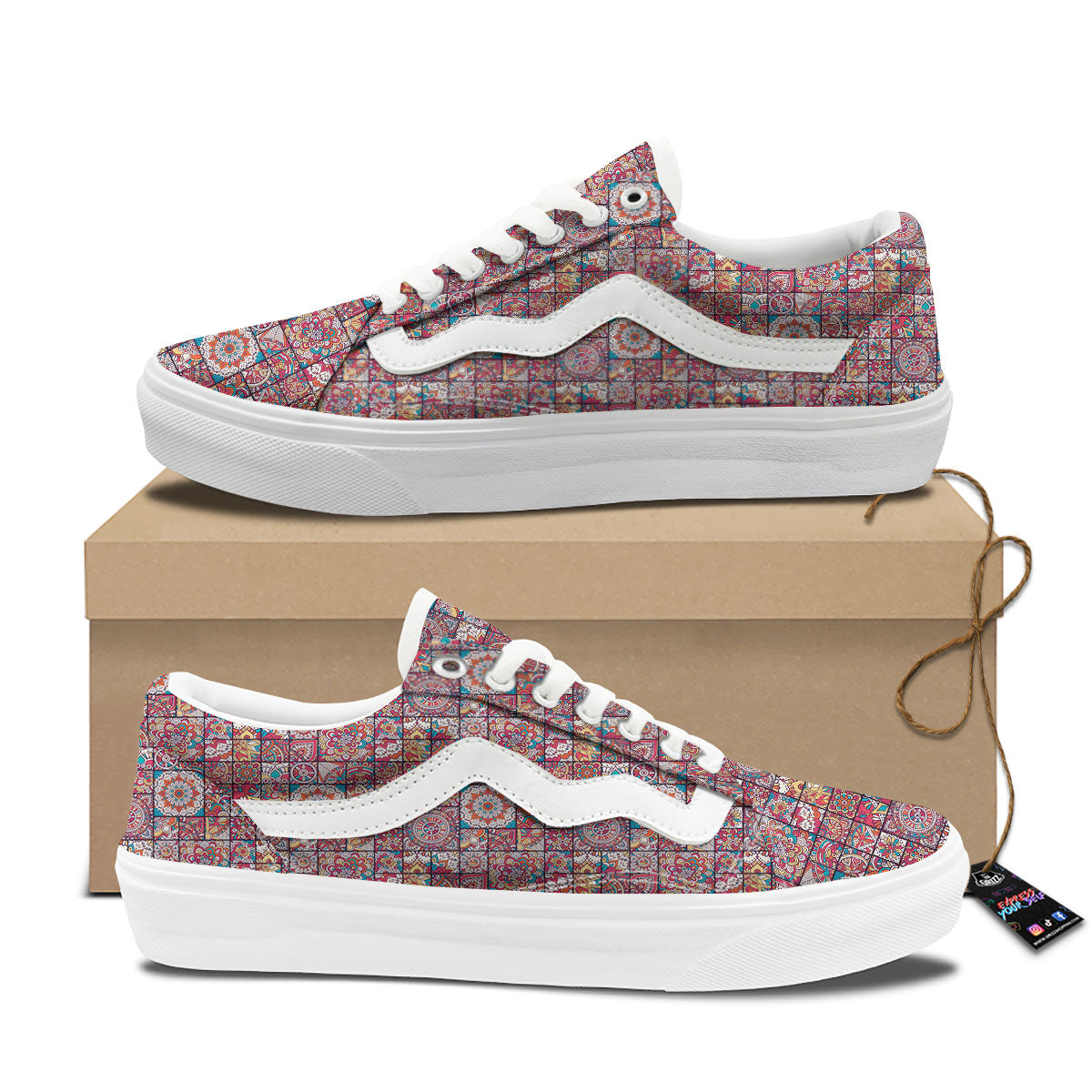 Patchwork Bohemian Print Pattern Skate Shoes-grizzshop