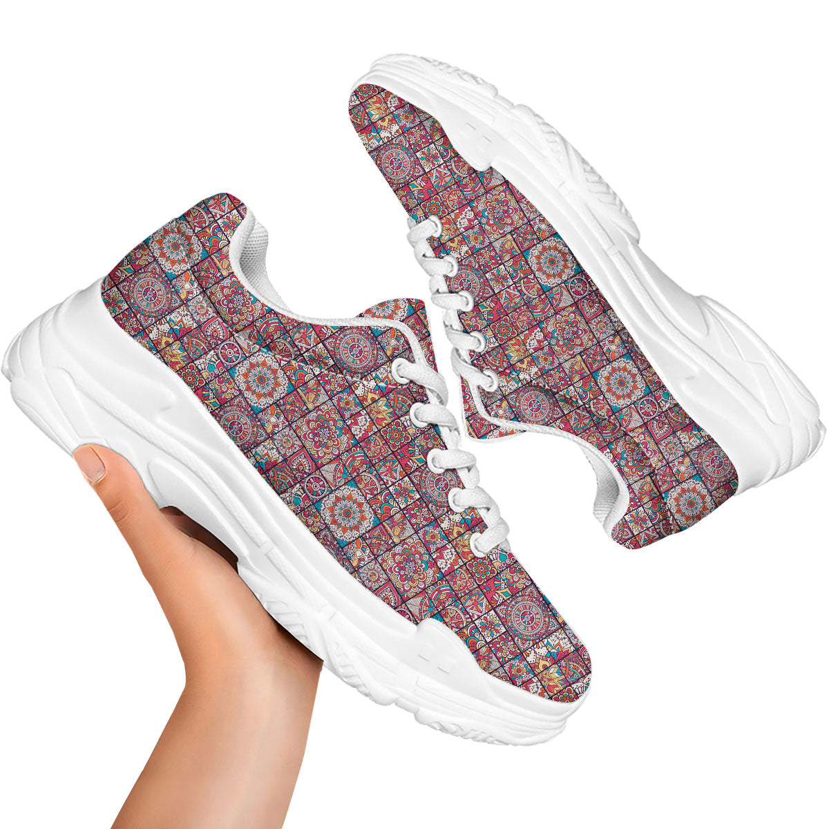 Patchwork Bohemian Print Pattern White Chunky Shoes-grizzshop