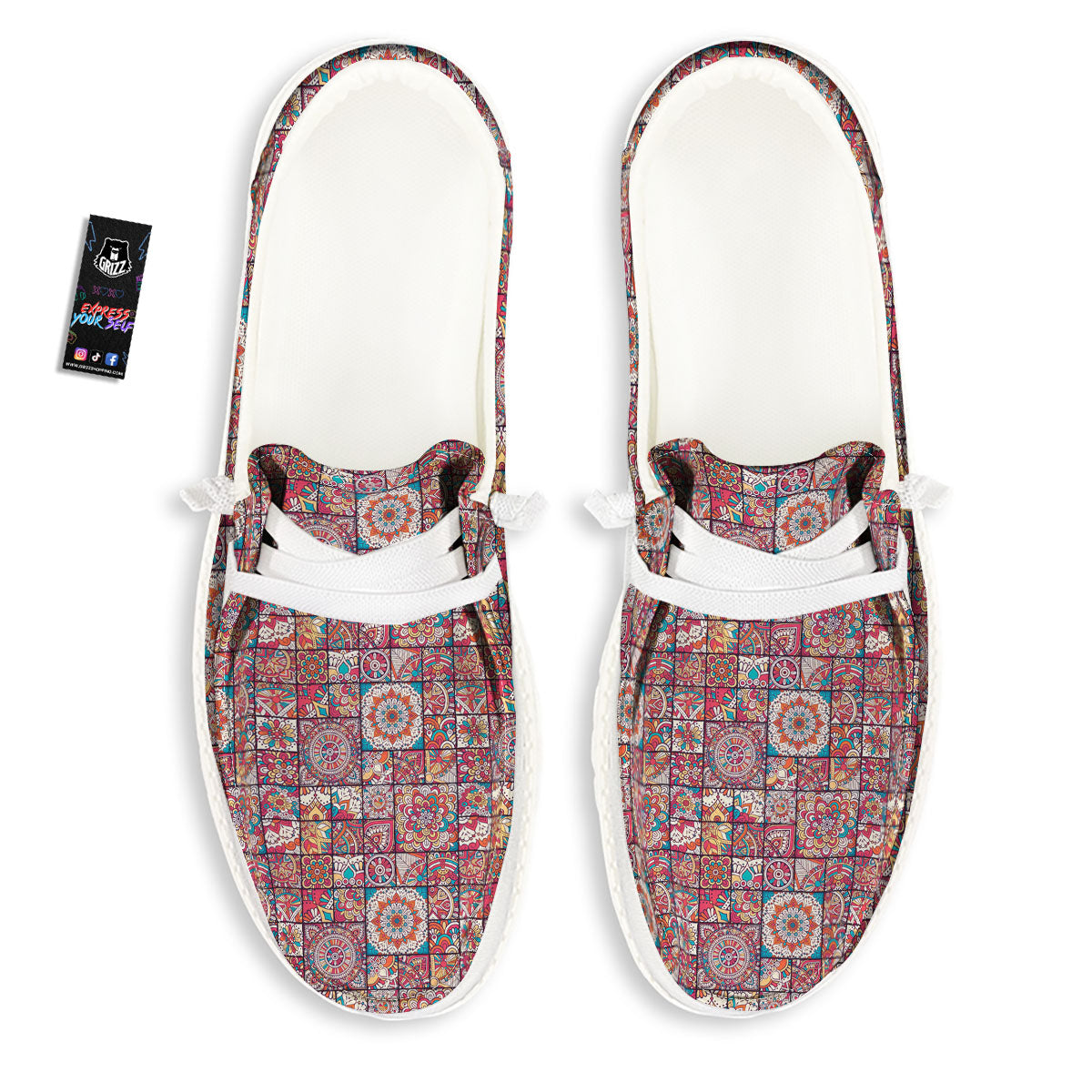 Patchwork Bohemian Print Pattern White Loafers-grizzshop