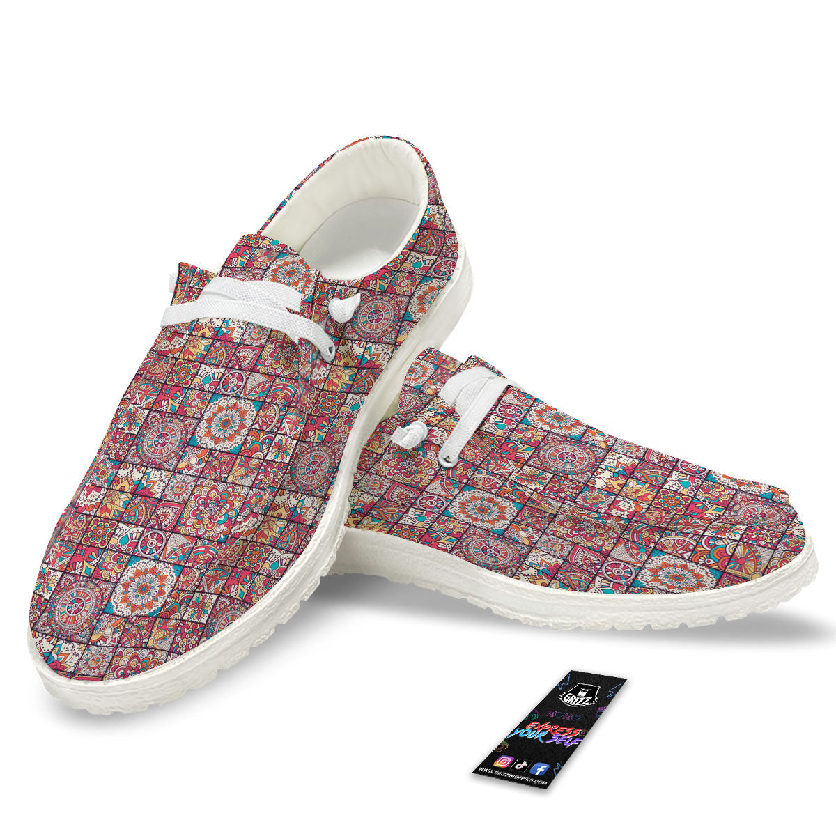 Patchwork Bohemian Print Pattern White Loafers-grizzshop