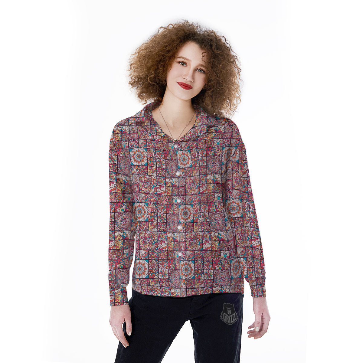 Patchwork Bohemian Print Pattern Women's Long Sleeve Shirts-grizzshop
