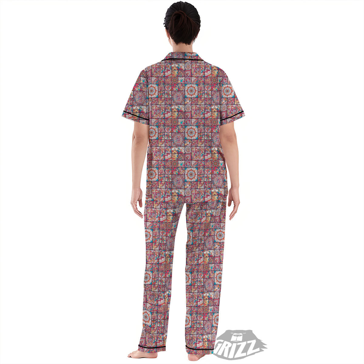 Patchwork Bohemian Print Pattern Women's Pajamas Set-grizzshop