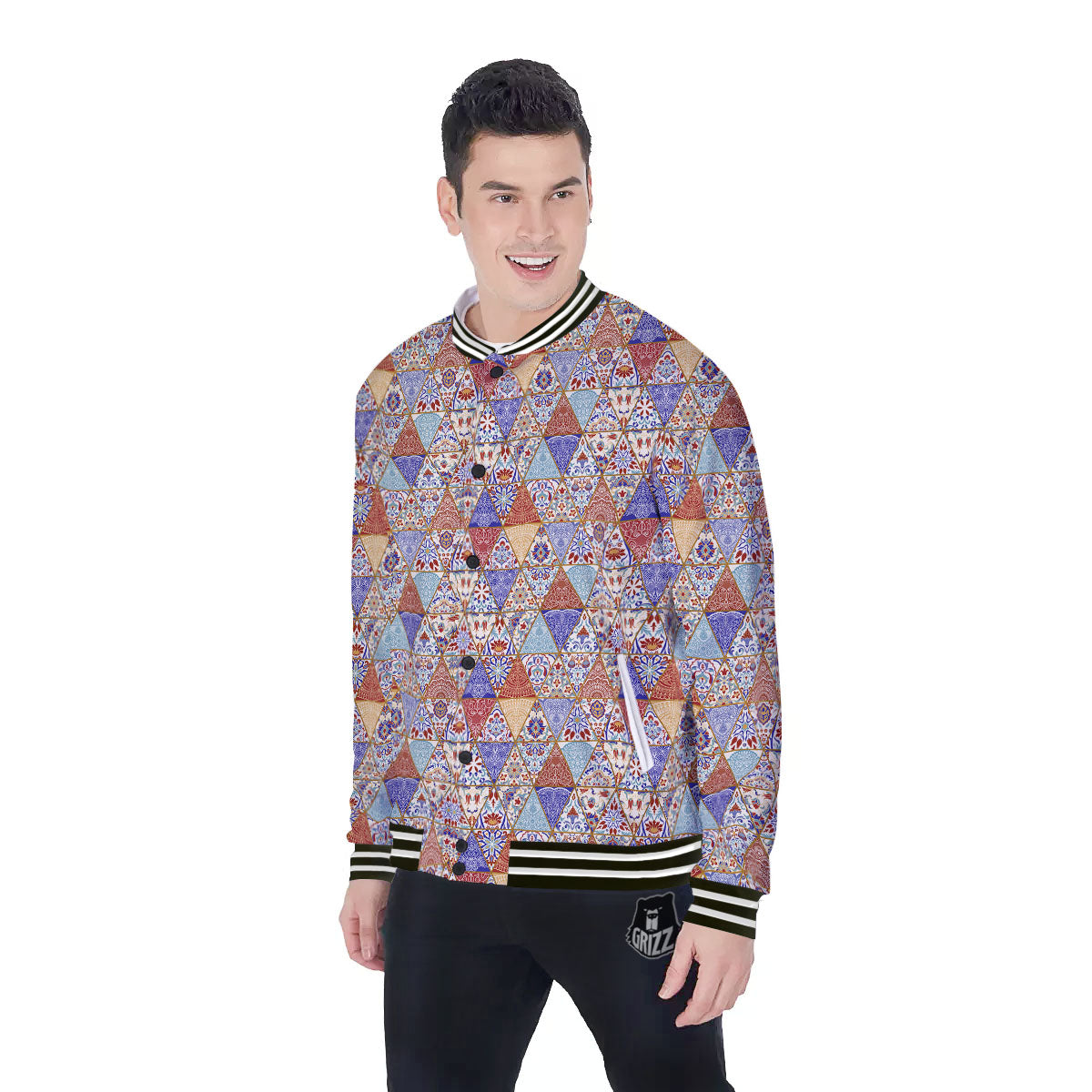 Patchwork Boho Mandala Print Pattern Baseball Jacket-grizzshop