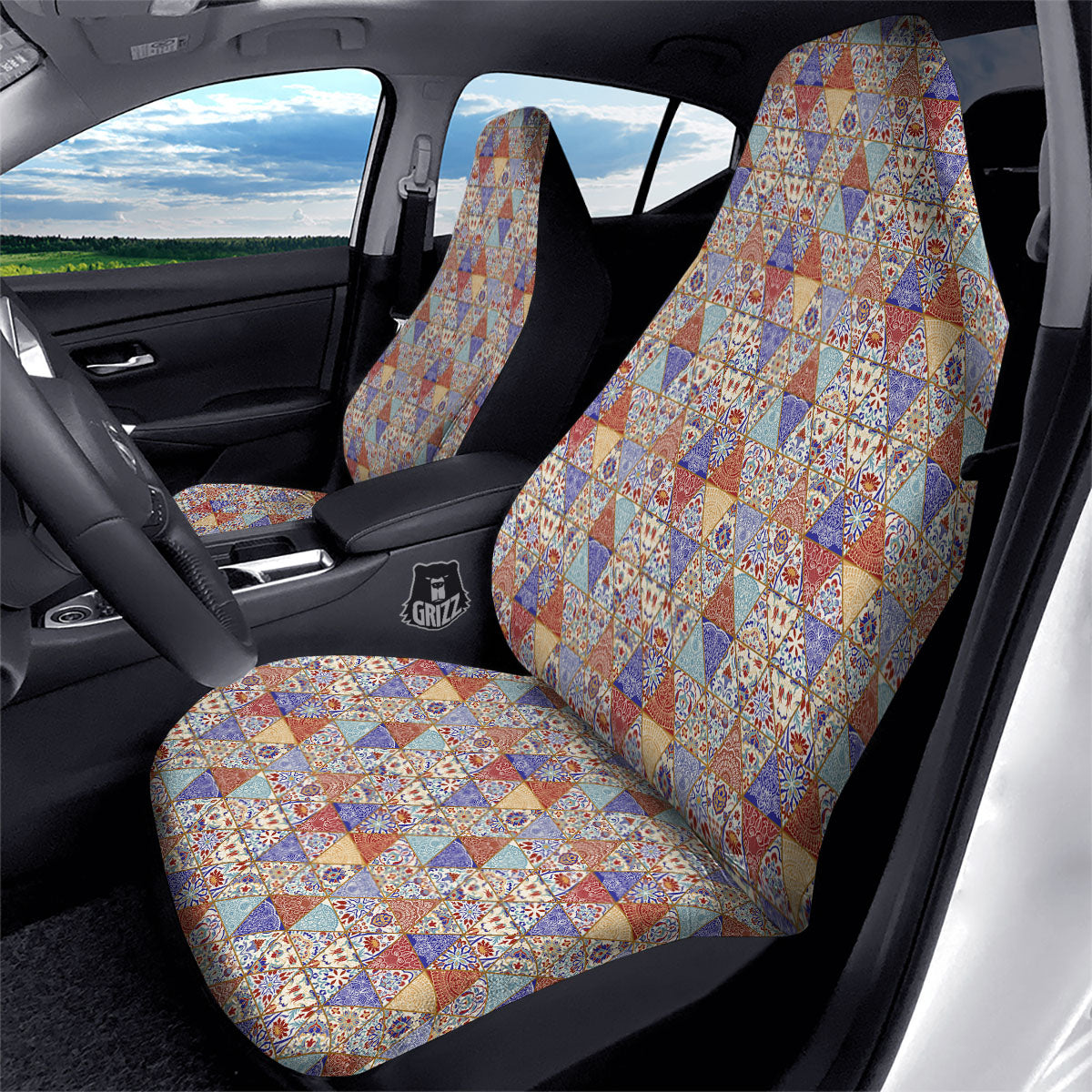 Patchwork Boho Mandala Print Pattern Car Seat Covers-grizzshop