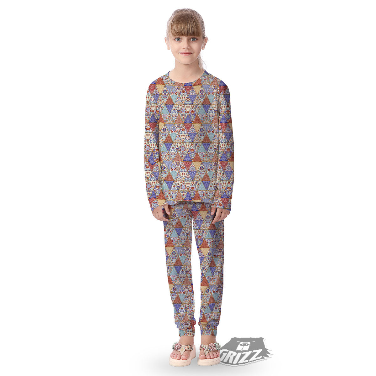 Patchwork Boho Mandala Print Pattern Kid's Pajamas-grizzshop