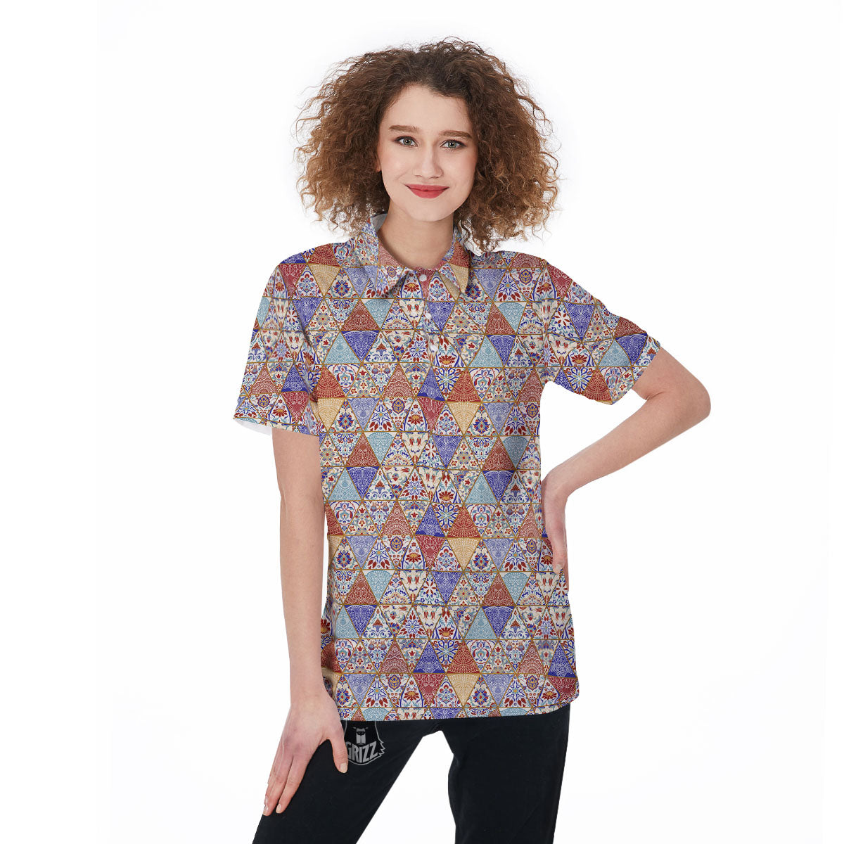 Patchwork Boho Mandala Print Pattern Women's Golf Shirts-grizzshop