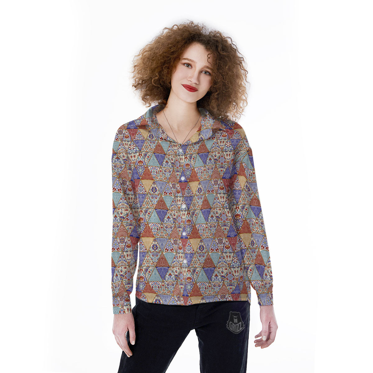 Patchwork Boho Mandala Print Pattern Women's Long Sleeve Shirts-grizzshop