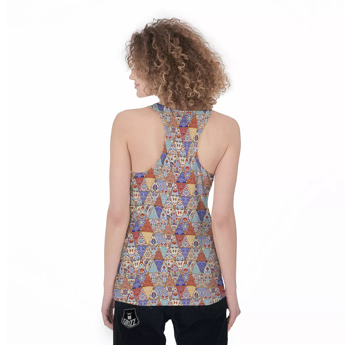 Patchwork Boho Mandala Print Pattern Women's Racerback Tank Top-grizzshop