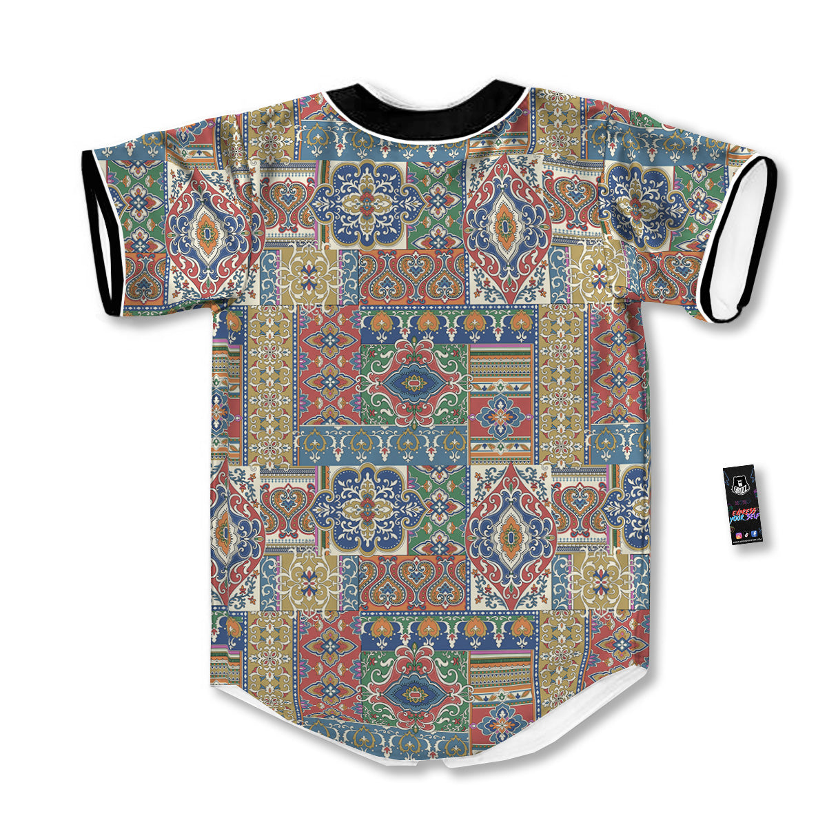 Patchwork Damask Vintage Print Pattern Baseball Jersey-grizzshop