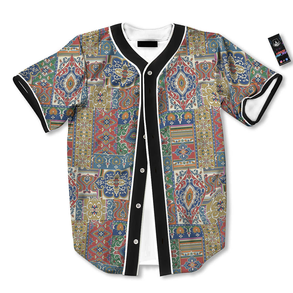 Patchwork Damask Vintage Print Pattern Baseball Jersey-grizzshop