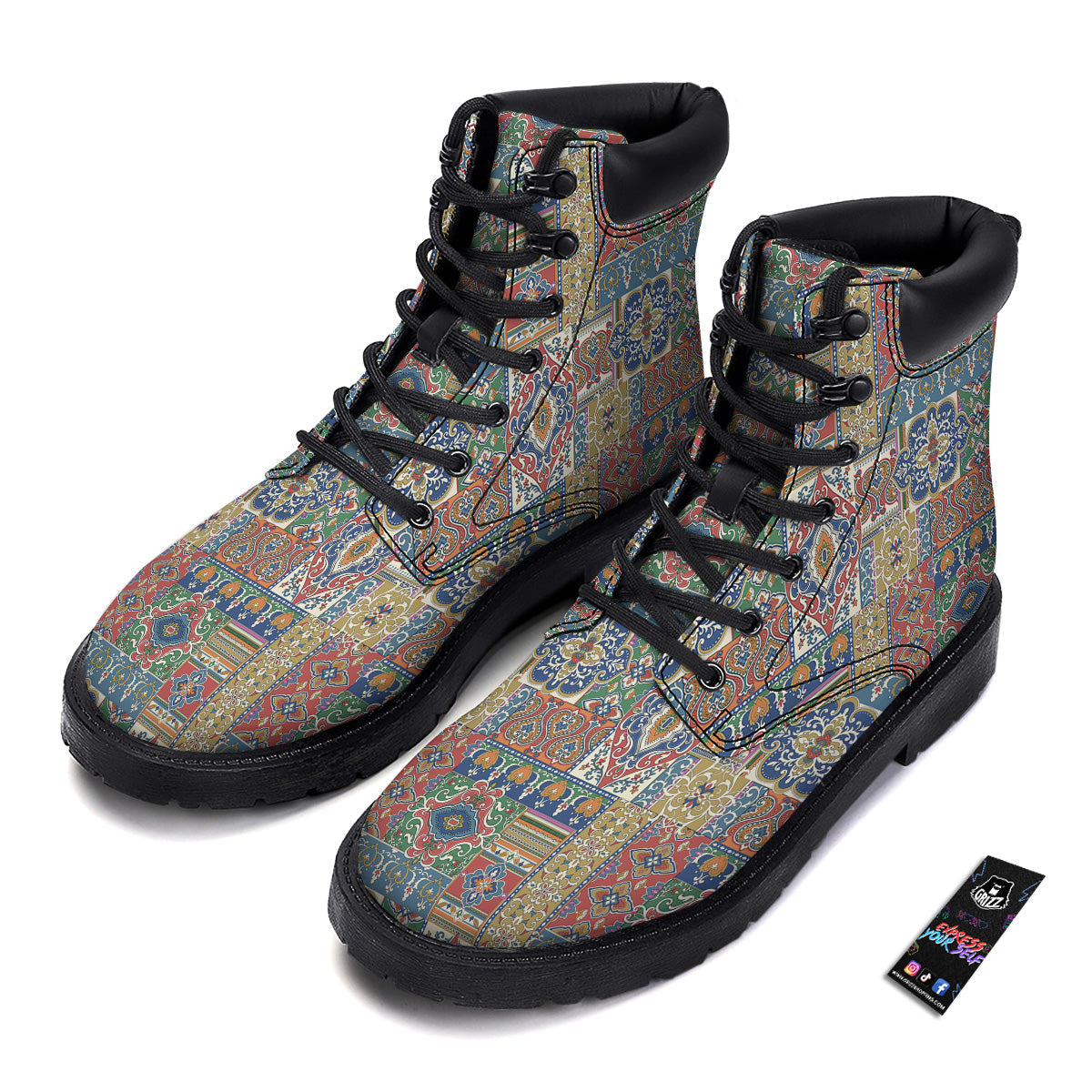 Patchwork Damask Vintage Print Pattern Boots-grizzshop