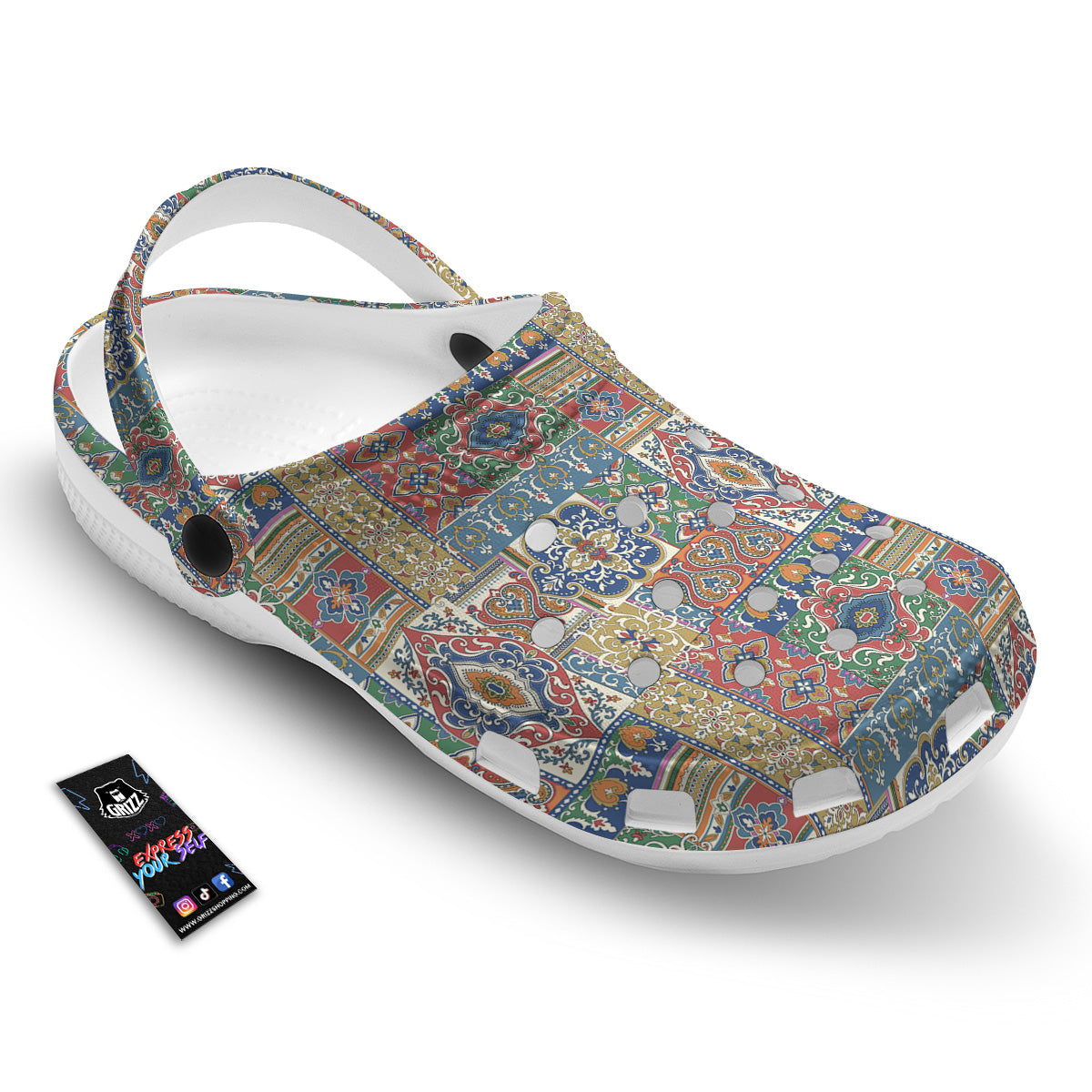 Patchwork Damask Vintage Print Pattern Clog-grizzshop