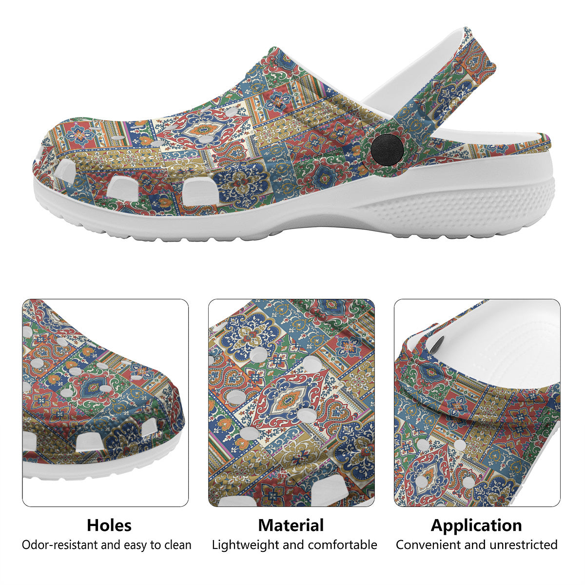 Patchwork Damask Vintage Print Pattern Clog-grizzshop