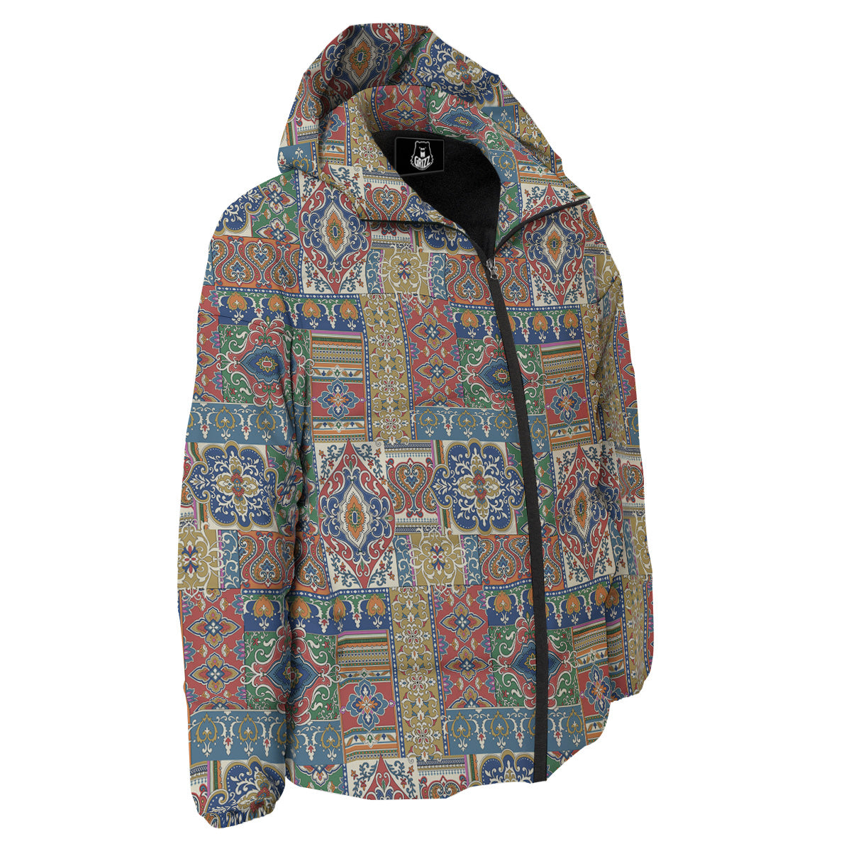 Patchwork Damask Vintage Print Pattern Down Jacket-grizzshop