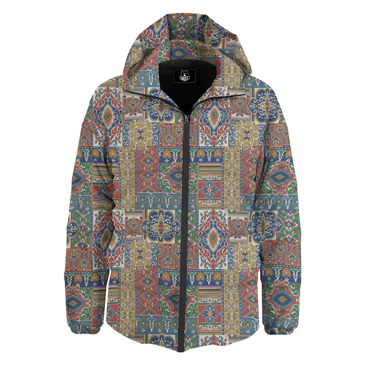 Patchwork Damask Vintage Print Pattern Down Jacket-grizzshop
