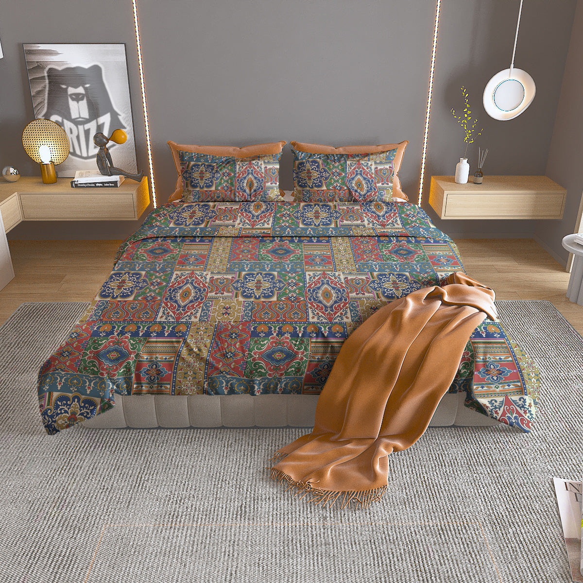 Patchwork Damask Vintage Print Pattern Duvet Cover Bedding Set-grizzshop