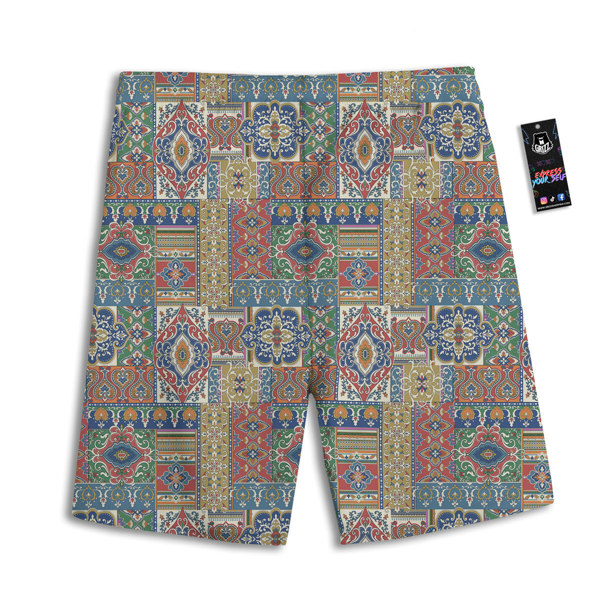 Patchwork Damask Vintage Print Pattern Men's Athletic Shorts