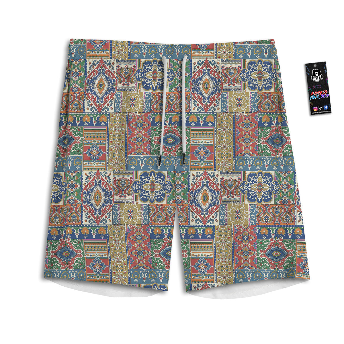 Patchwork Damask Vintage Print Pattern Men's Athletic Shorts