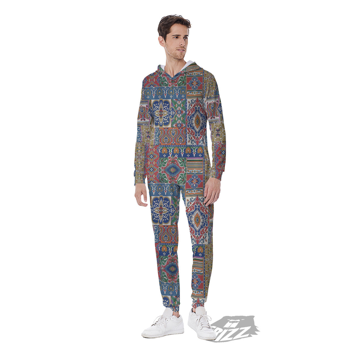 Patchwork Damask Vintage Print Pattern Men's Jumpsuit-grizzshop