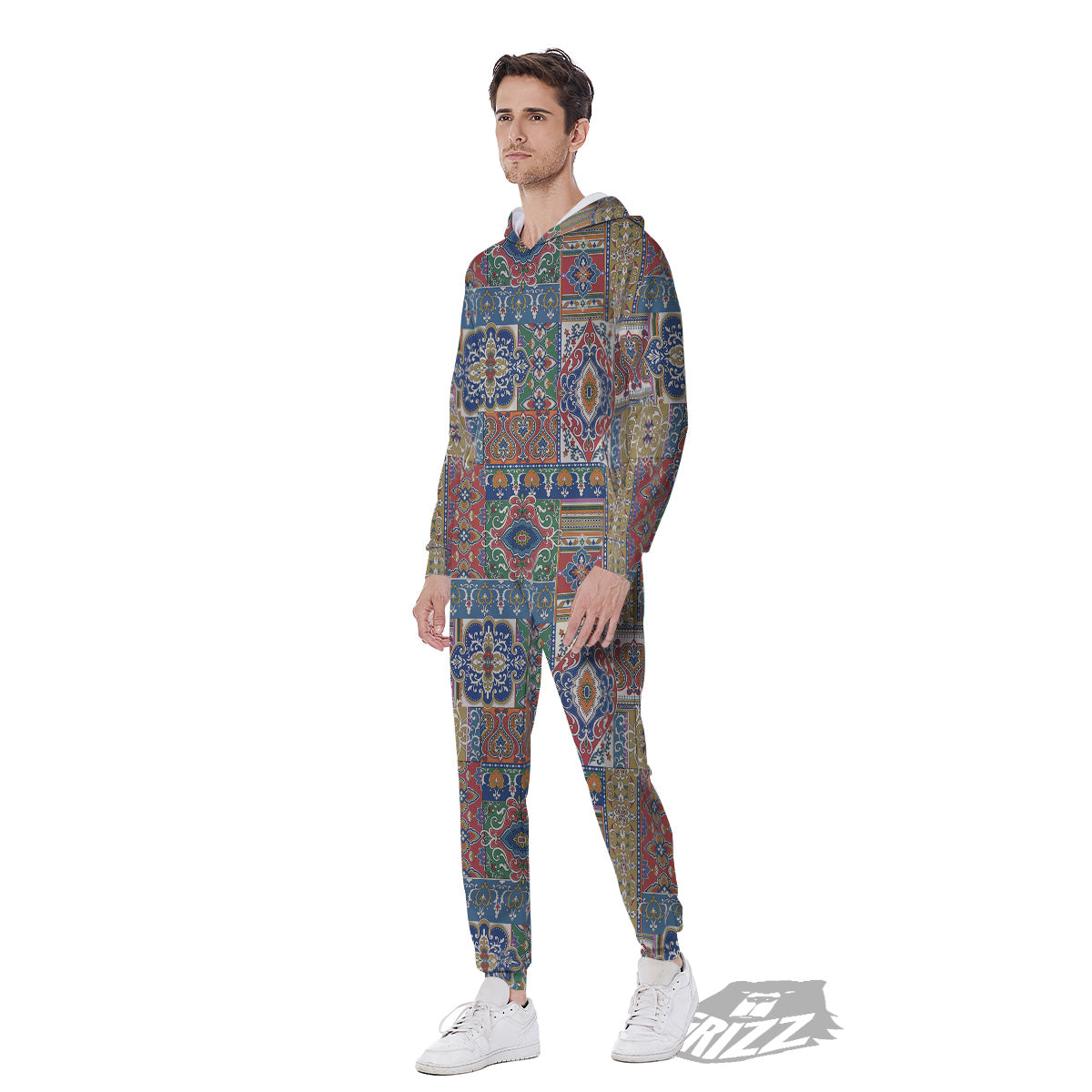 Patchwork Damask Vintage Print Pattern Men's Jumpsuit-grizzshop