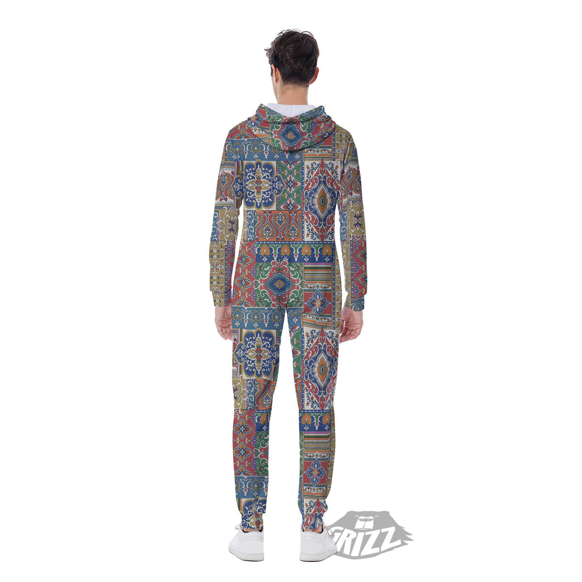 Patchwork Damask Vintage Print Pattern Men's Jumpsuit-grizzshop