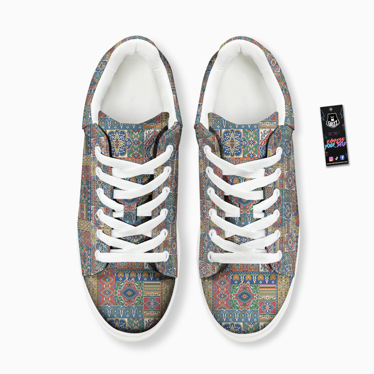 Patchwork Damask Vintage Print Pattern Platform Shoes-grizzshop