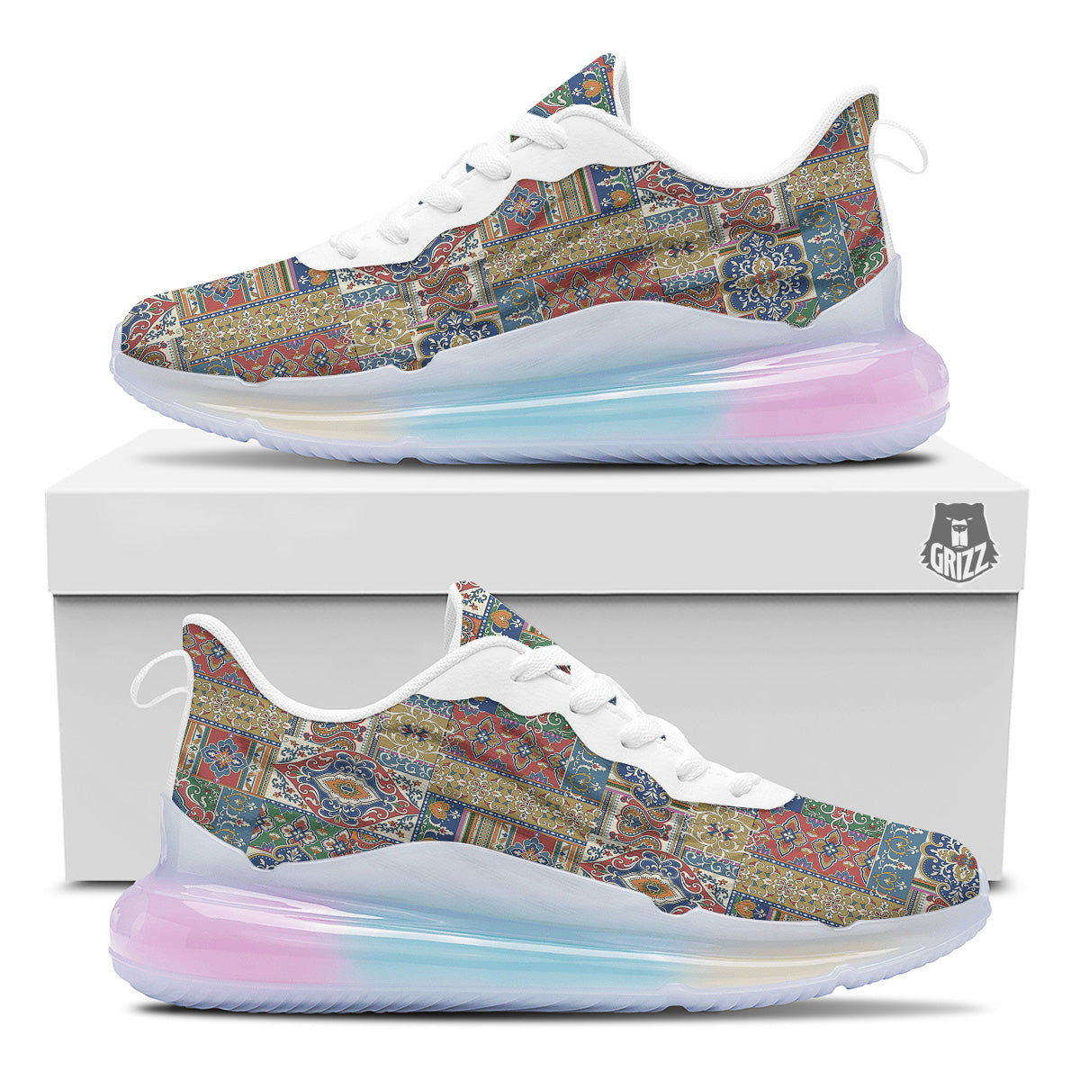 Patchwork Damask Vintage Print Pattern Running Sneakers-grizzshop