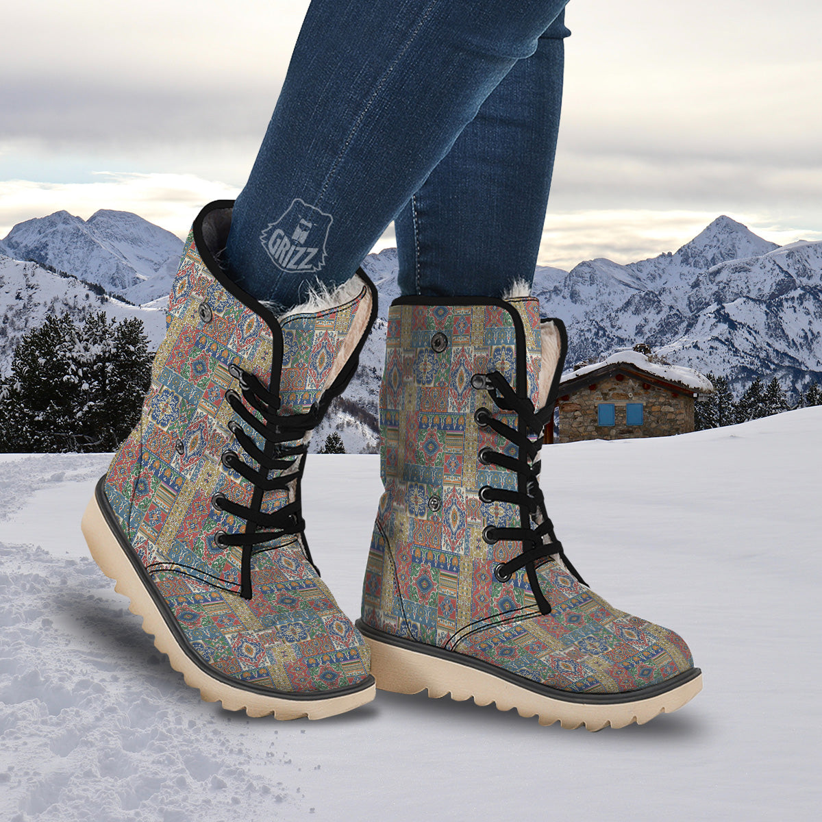 Patchwork Damask Vintage Print Pattern Snow Boots-grizzshop