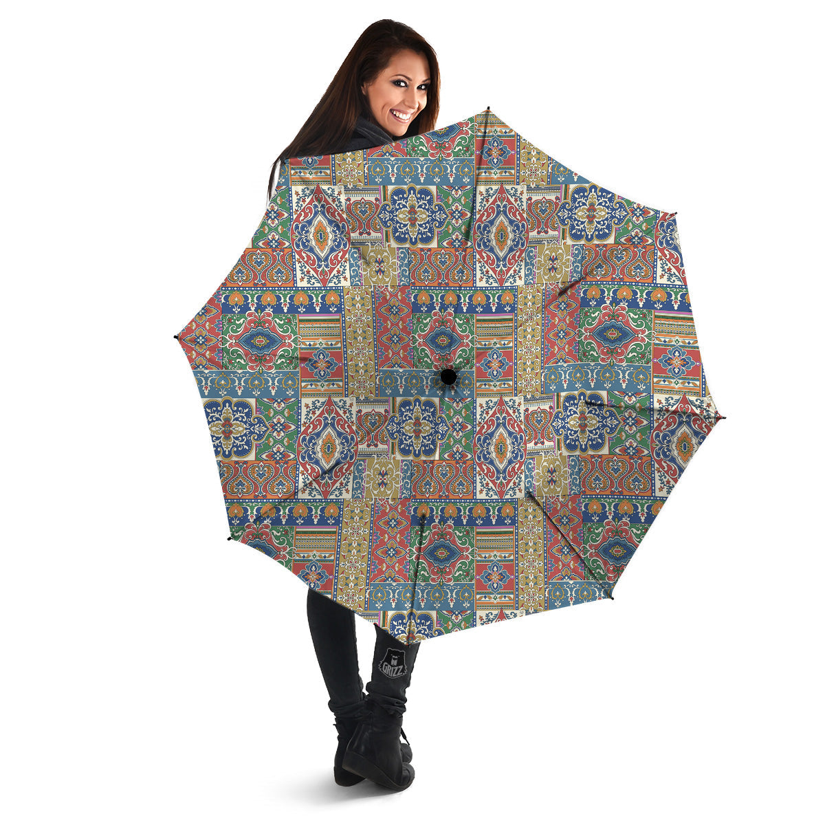 Patchwork Damask Vintage Print Pattern Umbrella-grizzshop