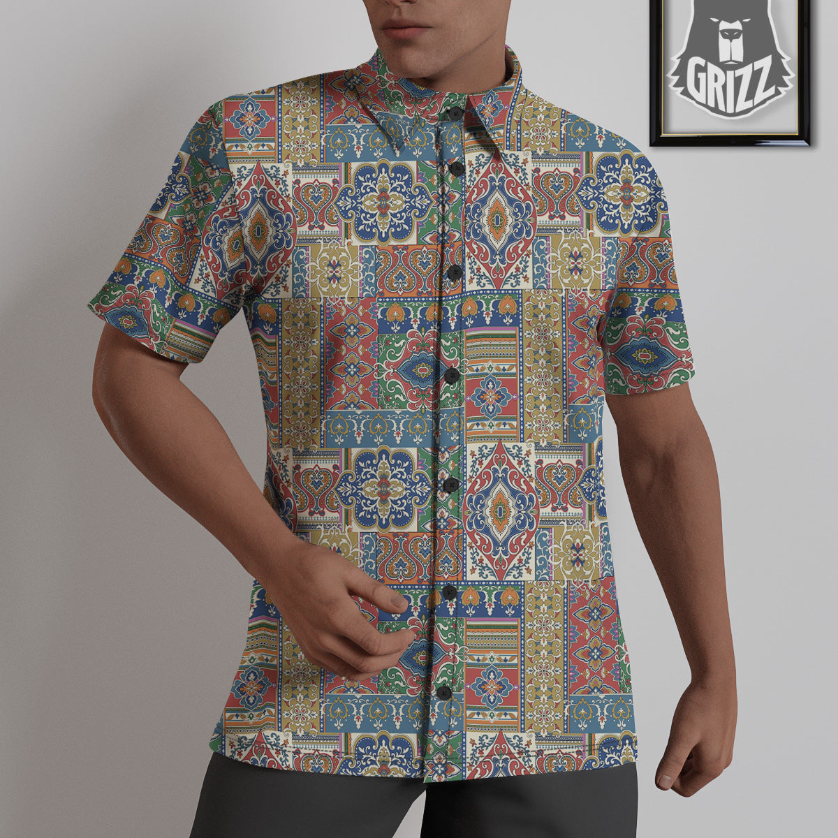 Patchwork Damask Vintage Print Pattern Untucked Shirts-grizzshop