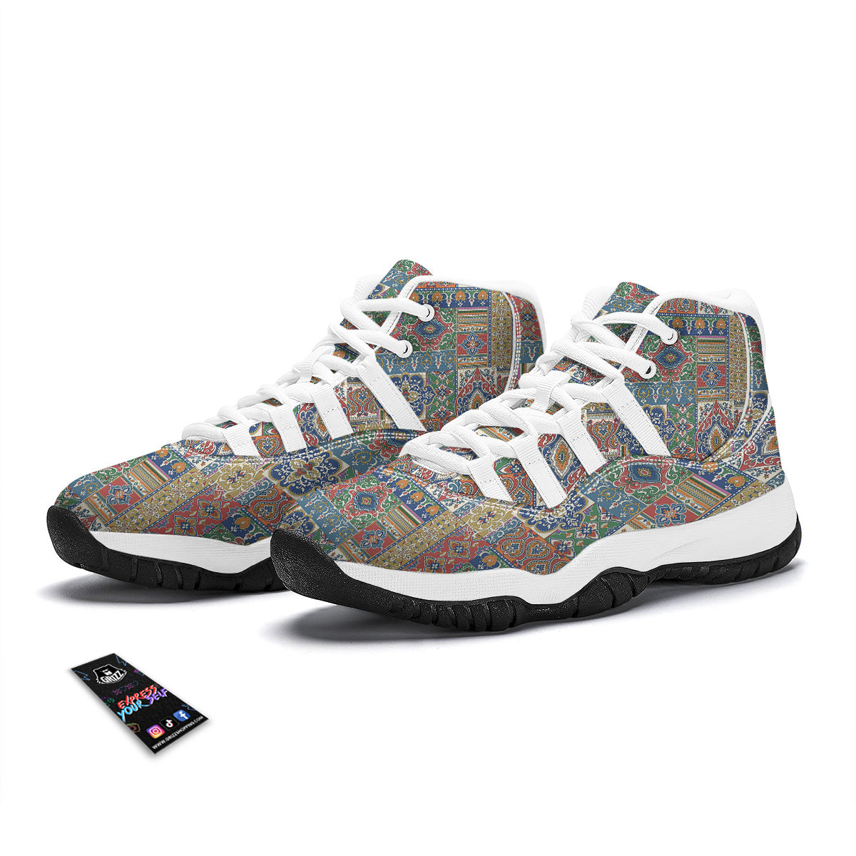 Patchwork Damask Vintage Print Pattern White Bball Shoes-grizzshop