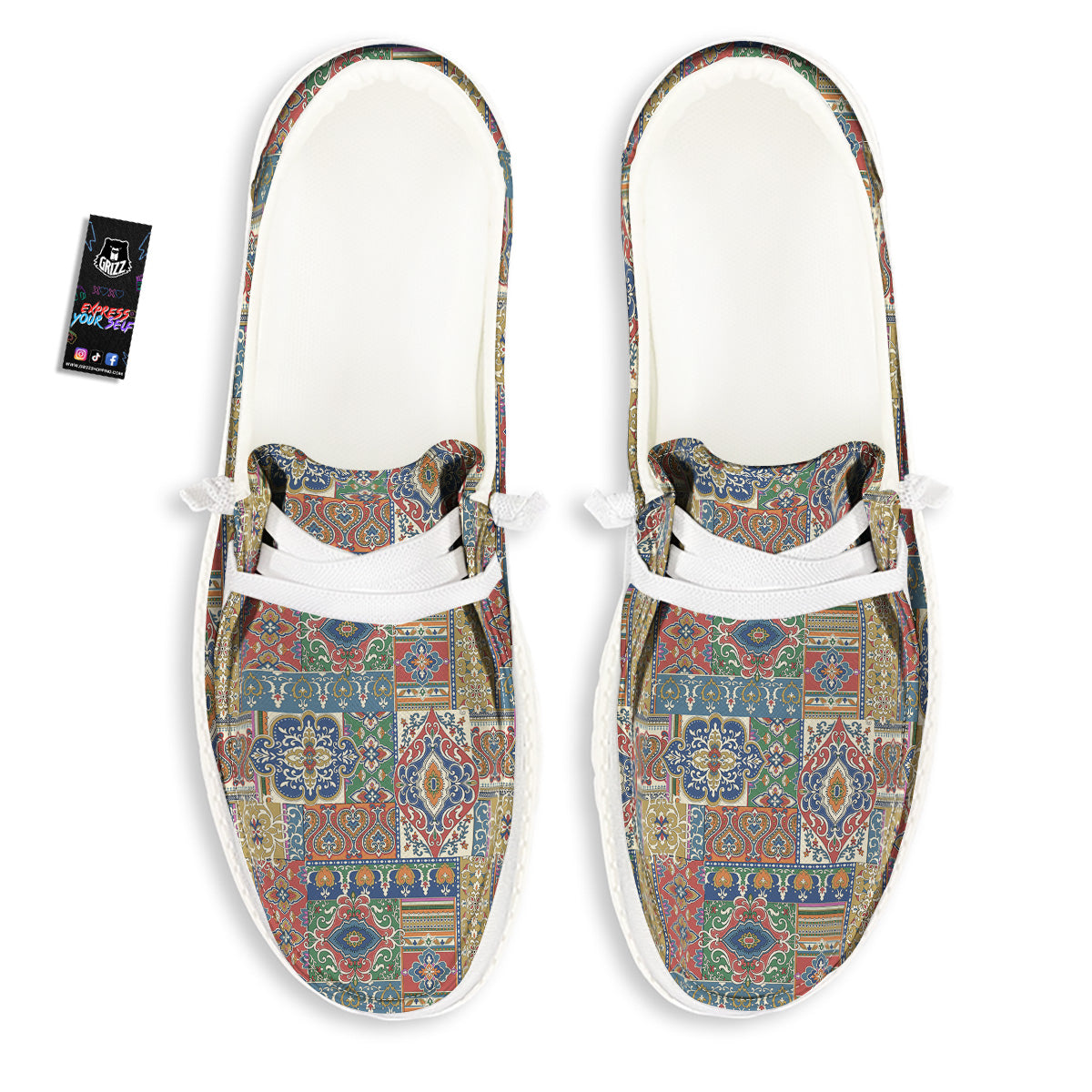 Patchwork Damask Vintage Print Pattern White Loafers-grizzshop