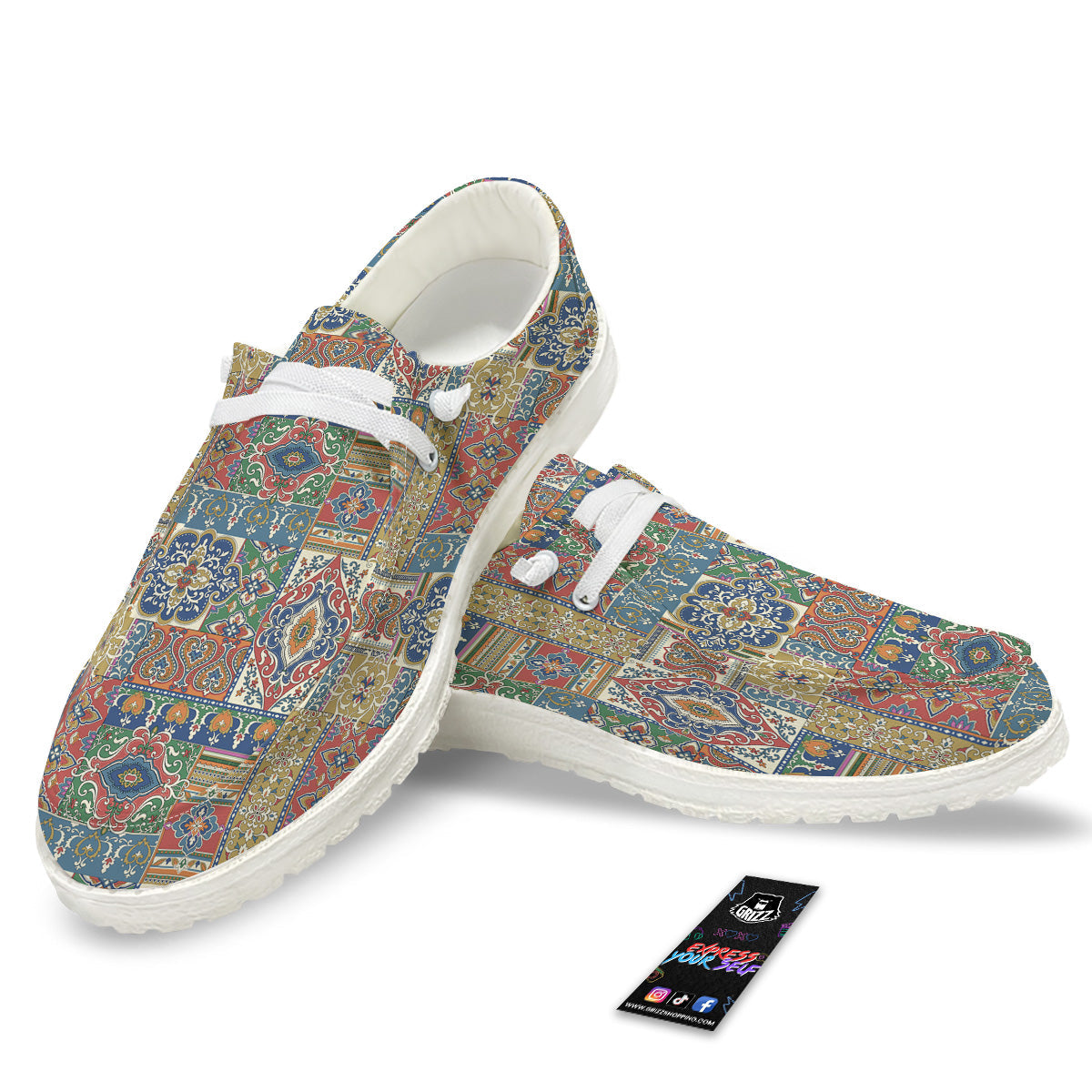 Patchwork Damask Vintage Print Pattern White Loafers-grizzshop