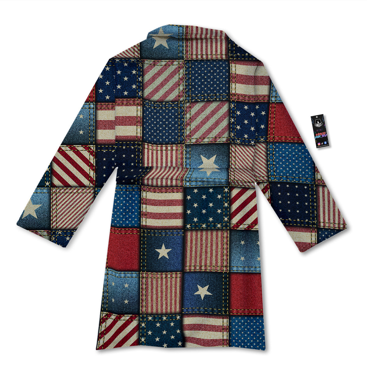 Patchwork Denim American Print Pattern Bathrobe-grizzshop