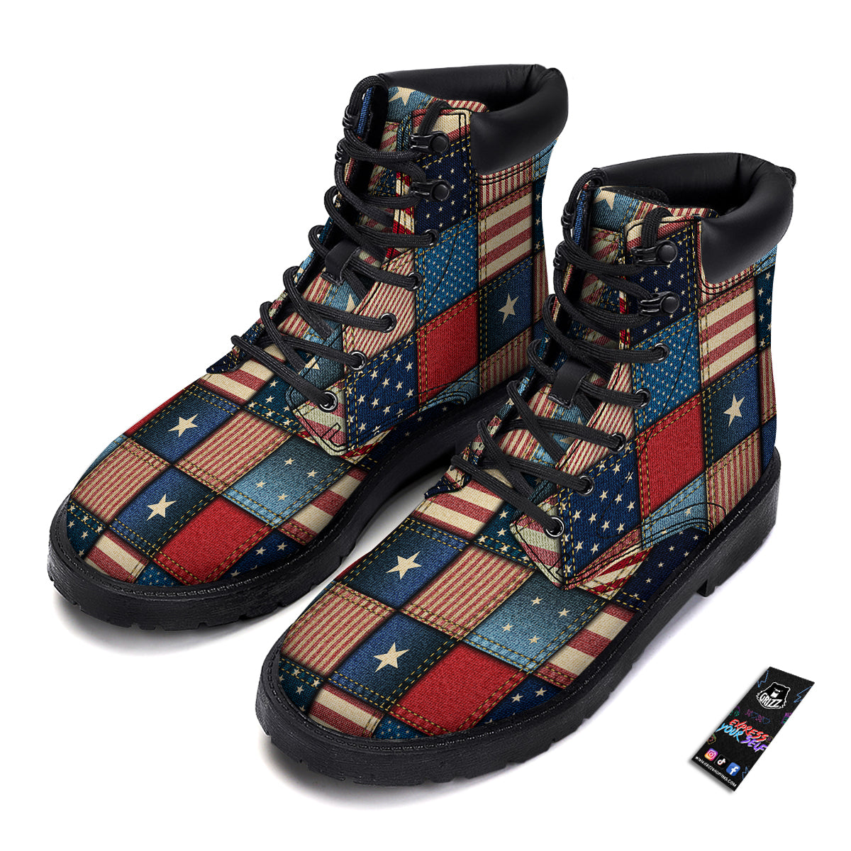 Patchwork Denim American Print Pattern Boots-grizzshop