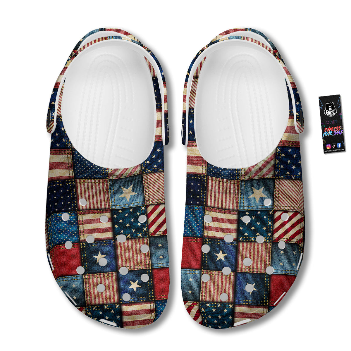 Patchwork Denim American Print Pattern Clog-grizzshop