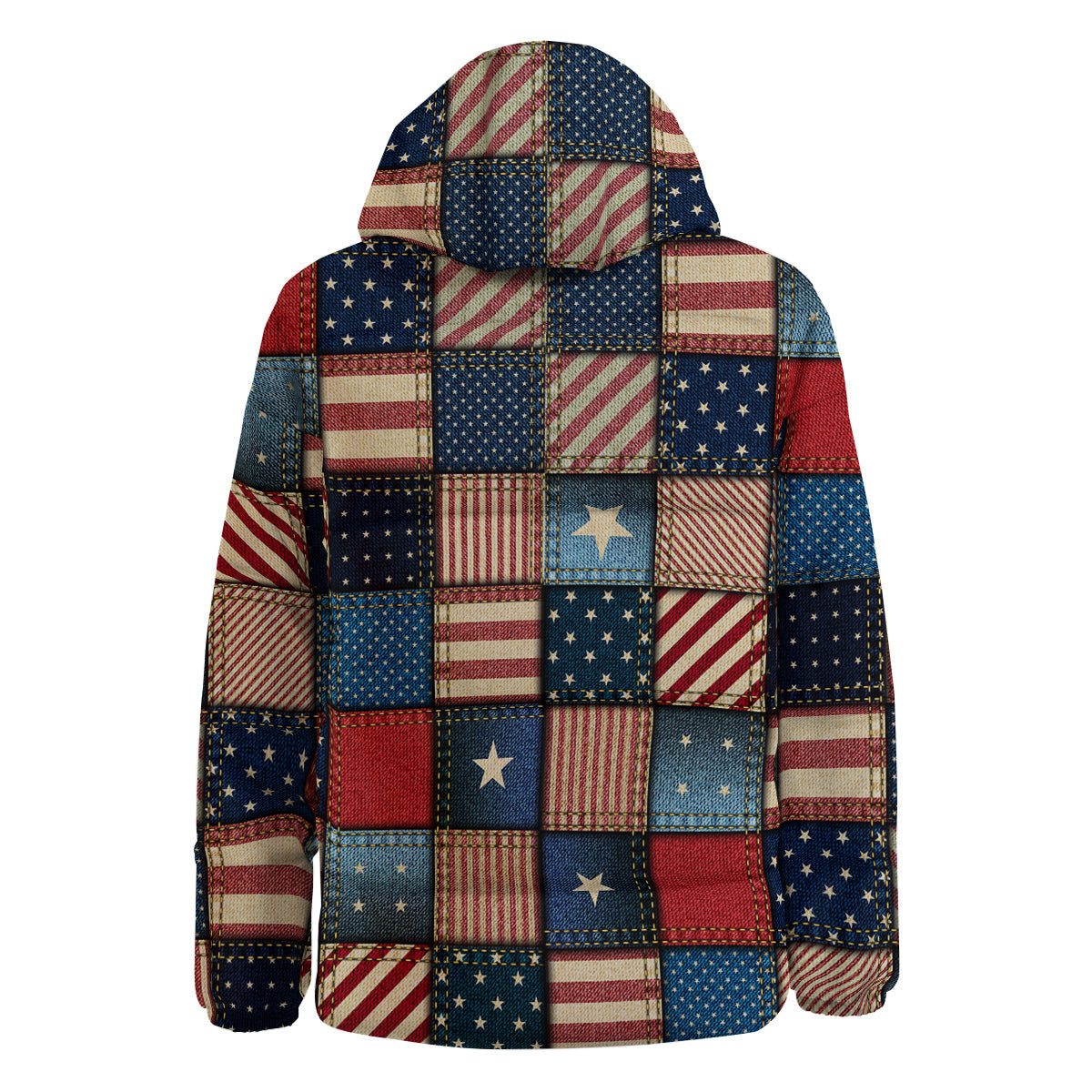 Patchwork Denim American Print Pattern Down Jacket-grizzshop