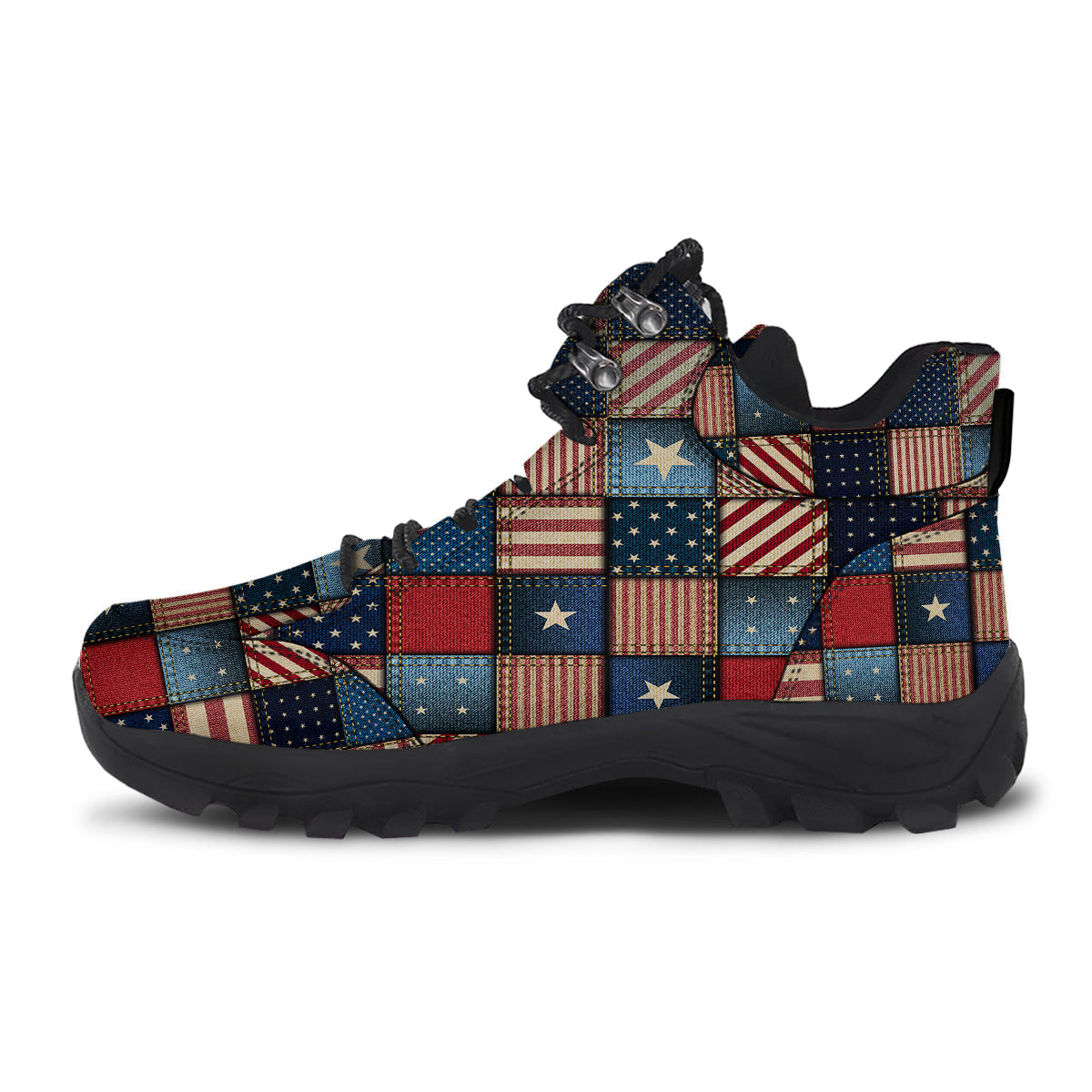 Patchwork Denim American Print Pattern Hiking Shoes-grizzshop