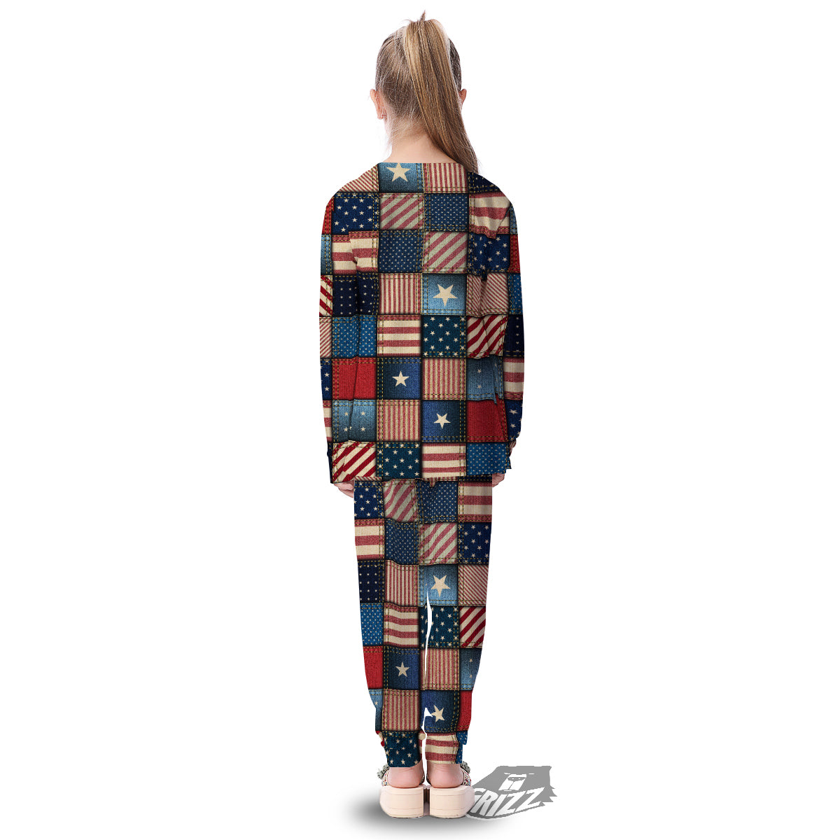 Patchwork Denim American Print Pattern Kid's Pajamas-grizzshop