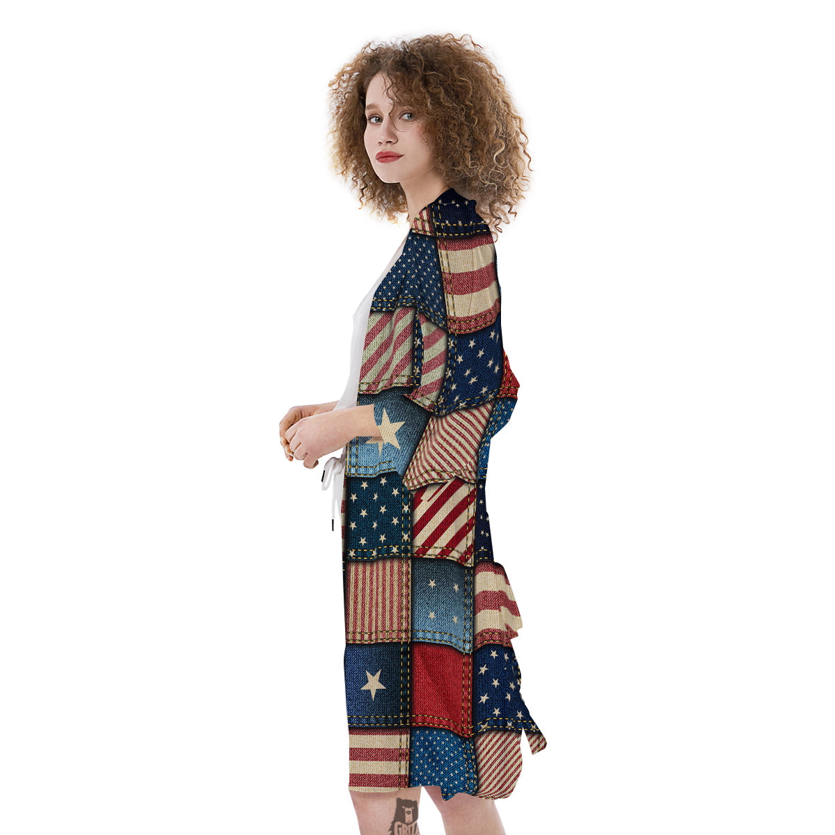 Patchwork Denim American Print Pattern Kimono-grizzshop