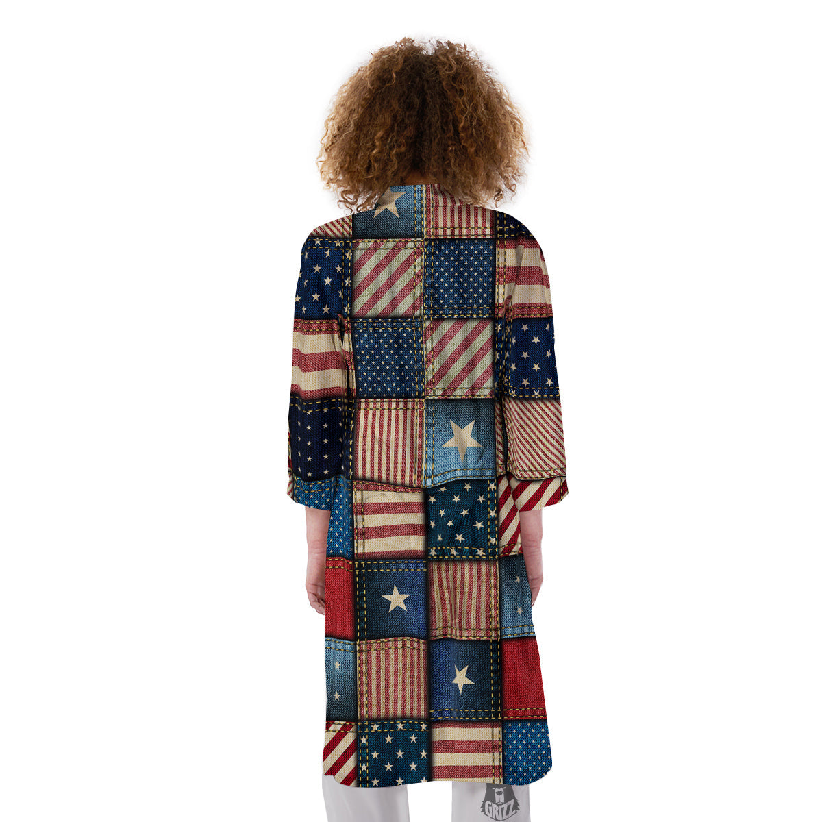 Patchwork Denim American Print Pattern Kimono-grizzshop