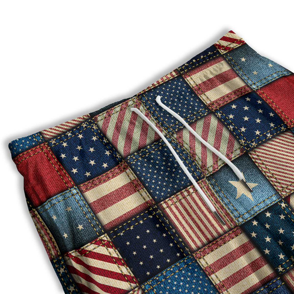 Patchwork Denim American Print Pattern Men's Athletic Shorts