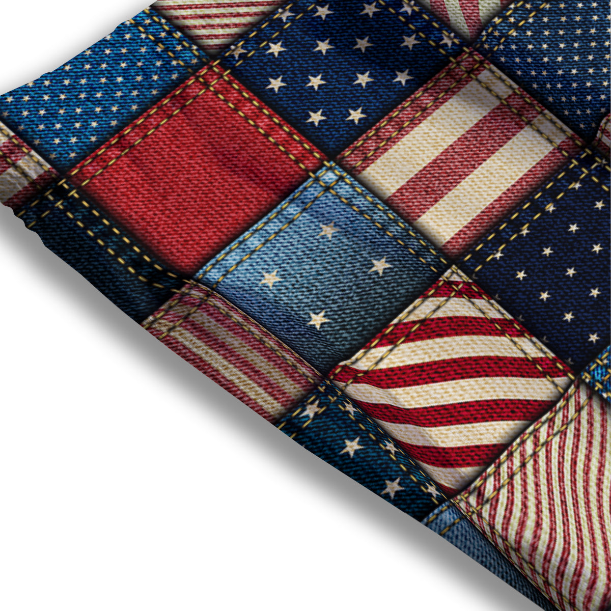 Patchwork Denim American Print Pattern Mesh Shorts-grizzshop