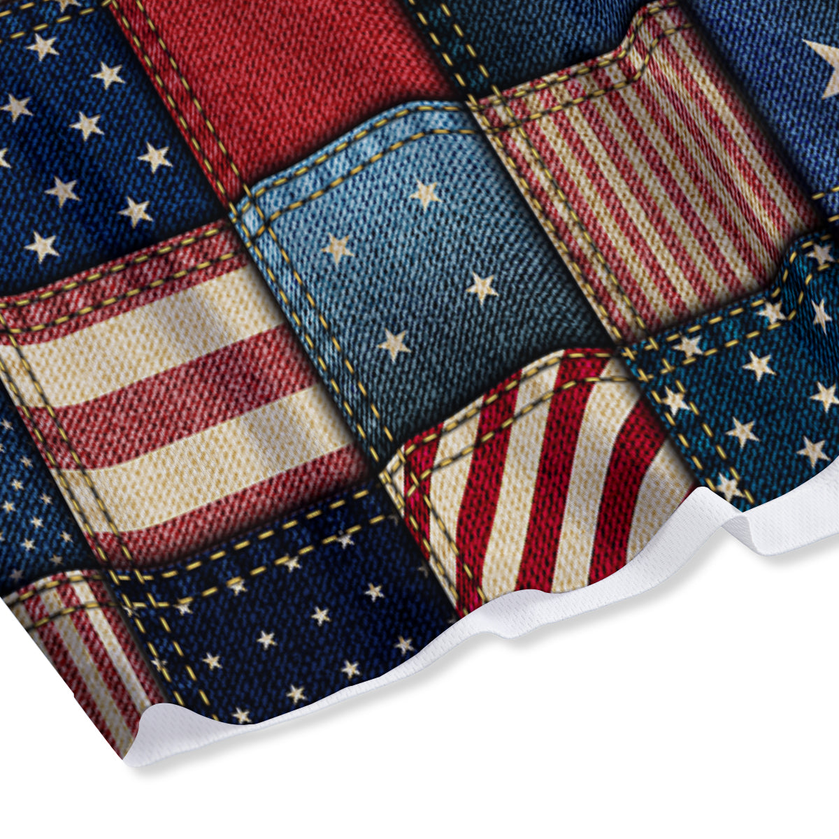 Patchwork Denim American Print Pattern Mesh Shorts-grizzshop