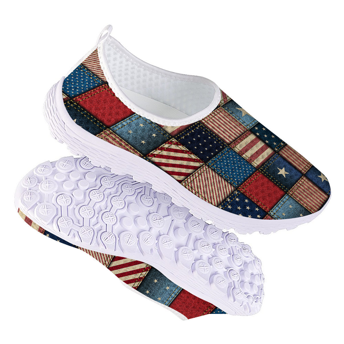 Patchwork Denim American Print Pattern Nurse Shoes-grizzshop