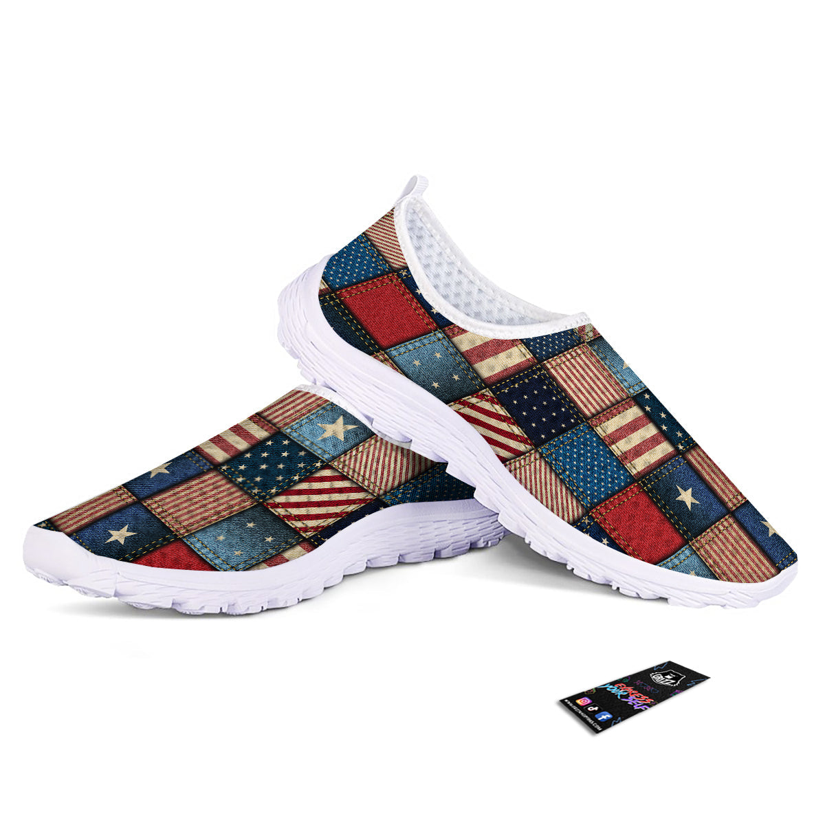 Patchwork Denim American Print Pattern Nurse Shoes-grizzshop