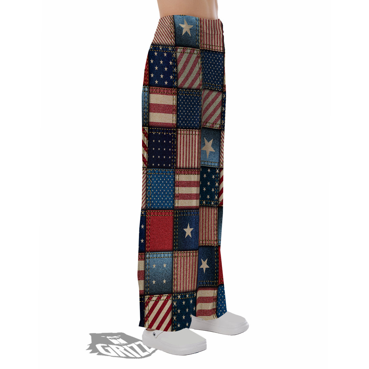 Patchwork Denim American Print Pattern Pajama Pants-grizzshop