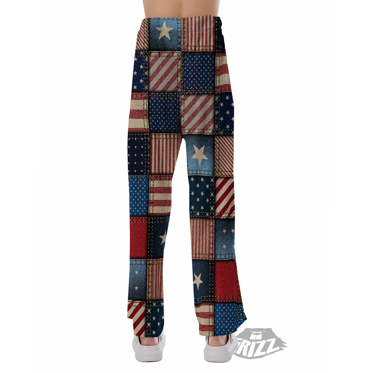 Patchwork Denim American Print Pattern Pajama Pants-grizzshop