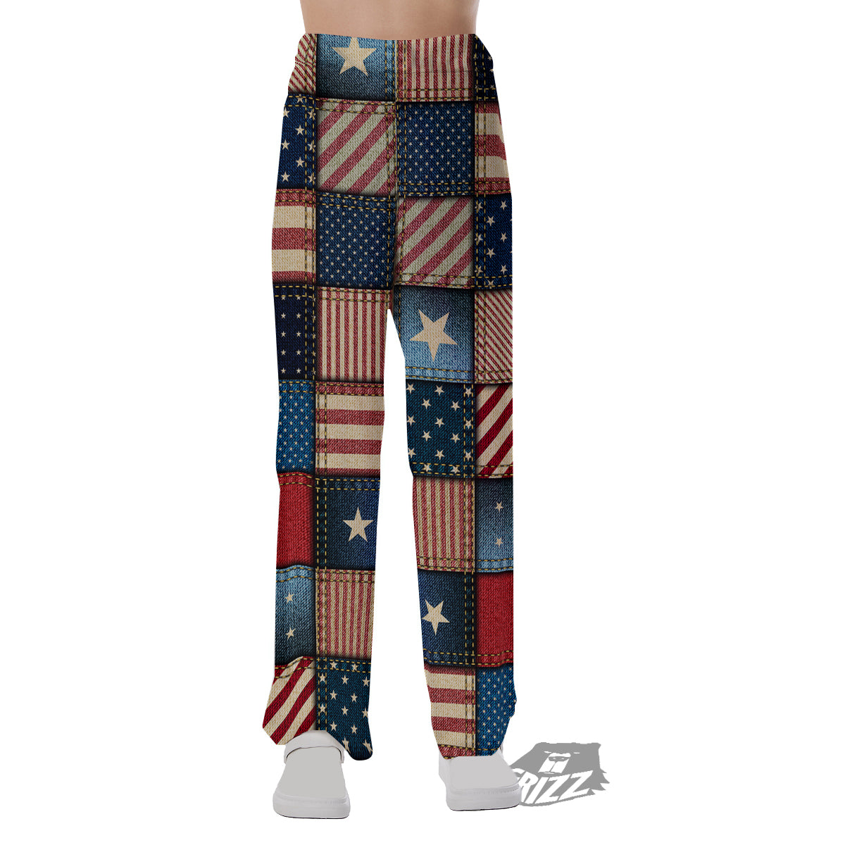 Patchwork Denim American Print Pattern Pajama Pants-grizzshop